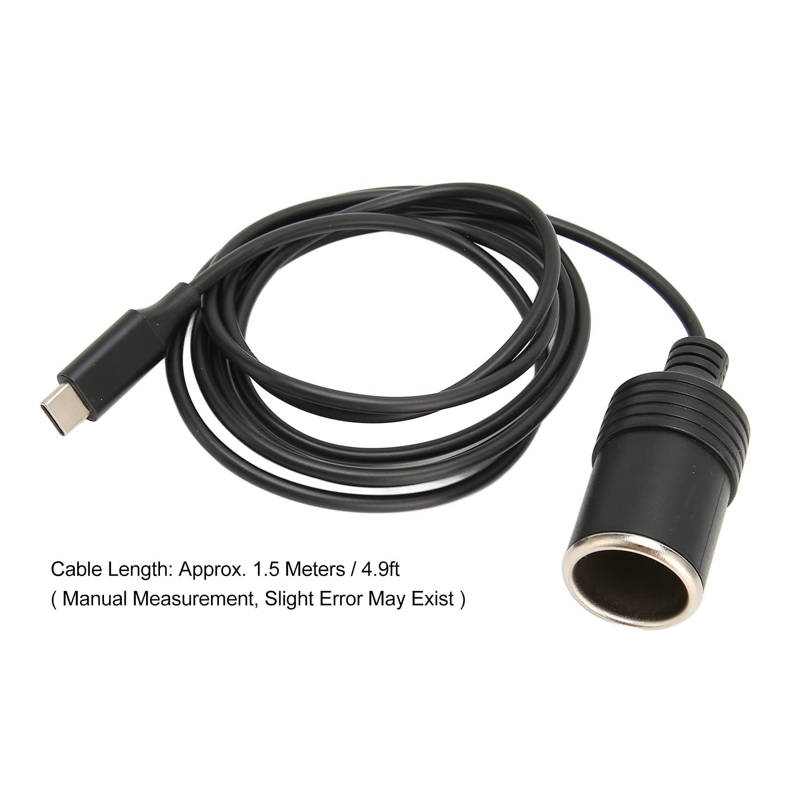 Konwerter Kabla USB C na zapalniczkę samochodową, Wyjście 15 V 3A 45 W, 1,5 M 12 V USB PD na Adapter do Cygar Samochodowych Gniazdo żeńskie Kabel Zasilający