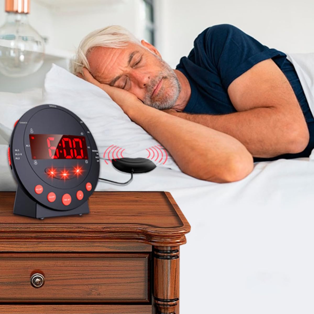 FRCOLOR Starker Vibrationswecker und Starkem Vibrationsalarm mit Großen Digitalen Zahlen aus Kunststoff mit USB Kabel für Gehörlose und Tiefschläfer