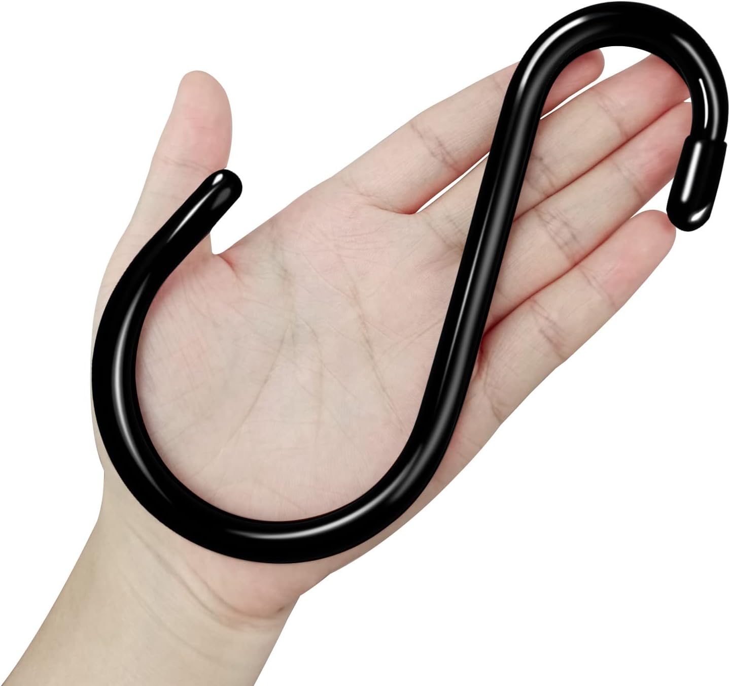 12 Pack Heavy Duty Vinyl Coated S Hooks - 6 Inch Non-Slip 7mm Thickness for Hanging Plants, Sturdy Metal Black for Closet, Bird Feeders, Kitchen, Tools, Bikes