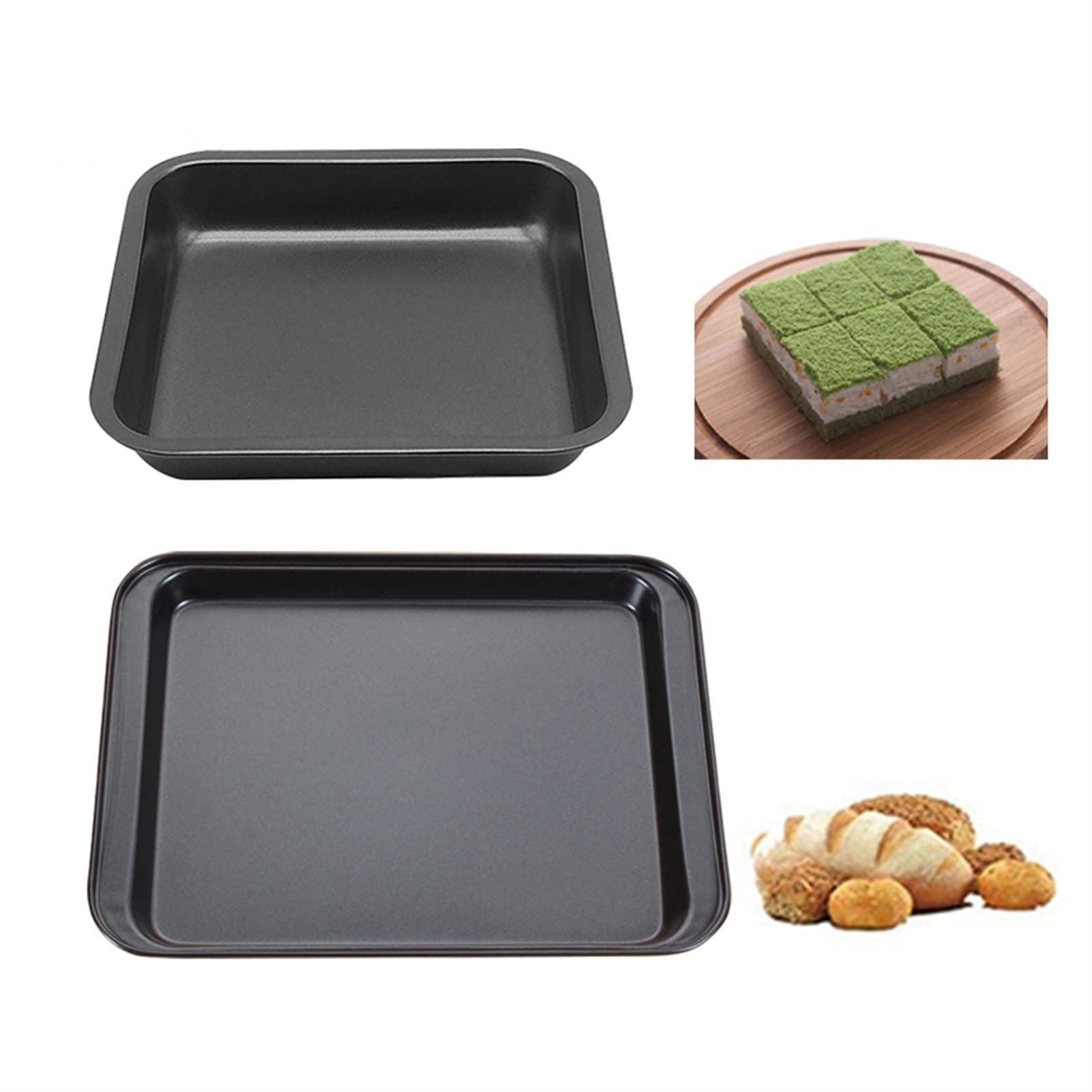 Mała blacha do pieczenia podłużna/kwadratowa blacha do pieczenia ze stali węglowej Mini blachy do pieczenia ciastek (kolor: 2 szt. Kwadratowa patelnia) (1 szt. Kwadratowa patelnia)