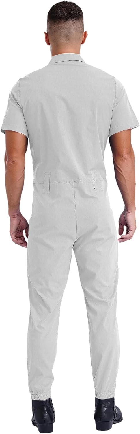 Shinsto Mens Short Sleeve Front Zipper Coverall Jumpsuits Warehouse Garages Workerwear Suit