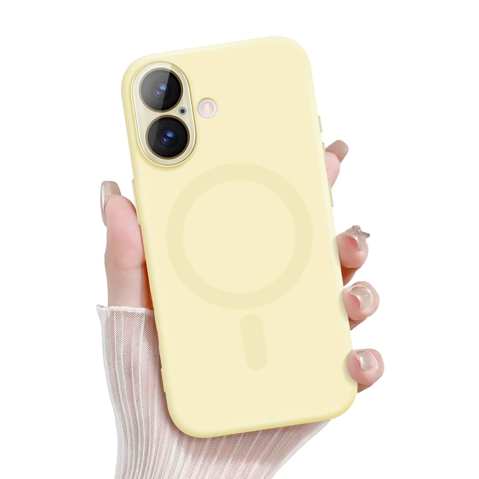 Newseego for iPhone 16 Magnetic Soft Liquid Silicone Case, Yellow Cute Case for Women Girls Men Anti-Scratch Anti-Drop Bumper Shockproof Full Camera Lens Protection Case for iPhone 16