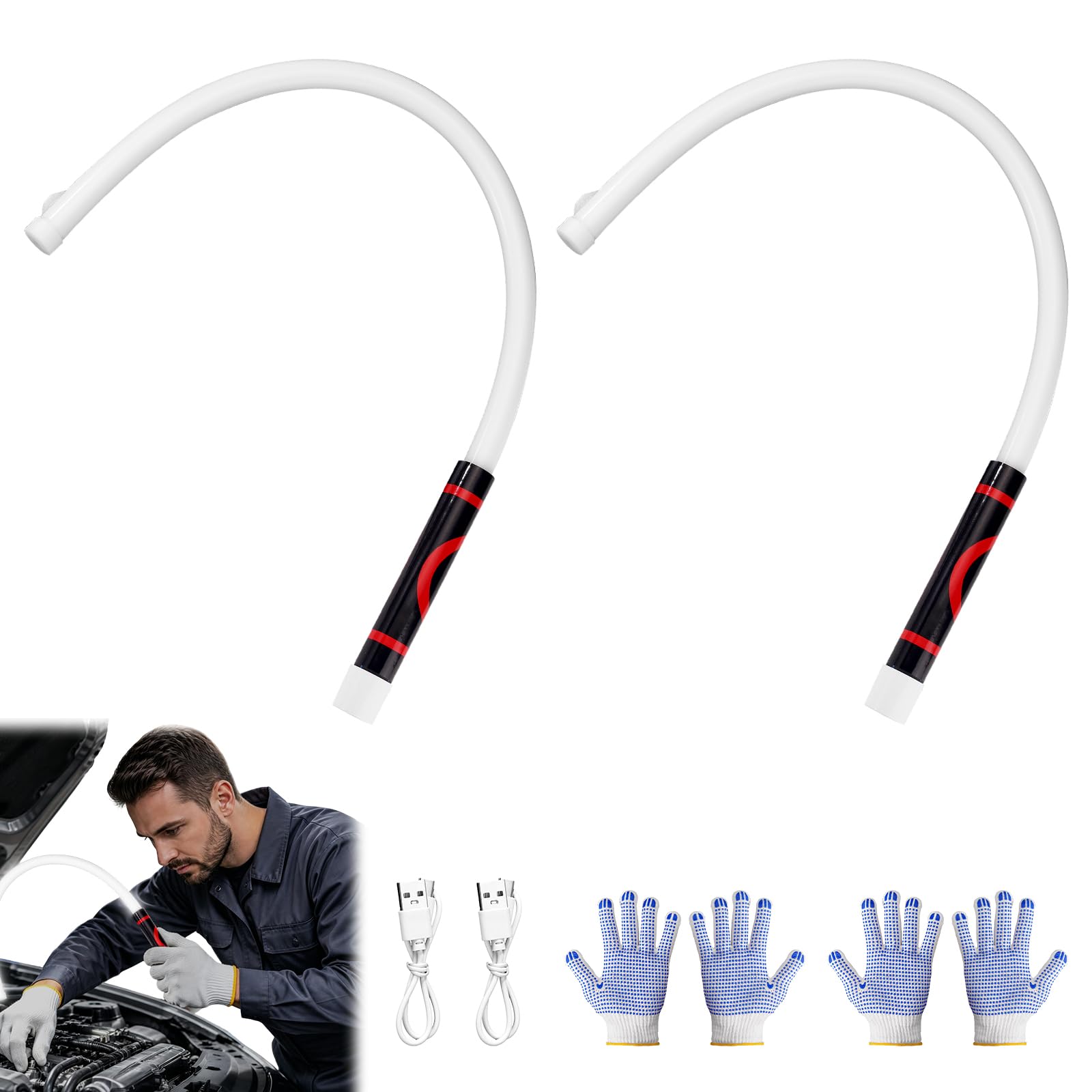 2pcs Flexible LED Work Light Flashlight Sticks, Rechargeable Bendable Lamp