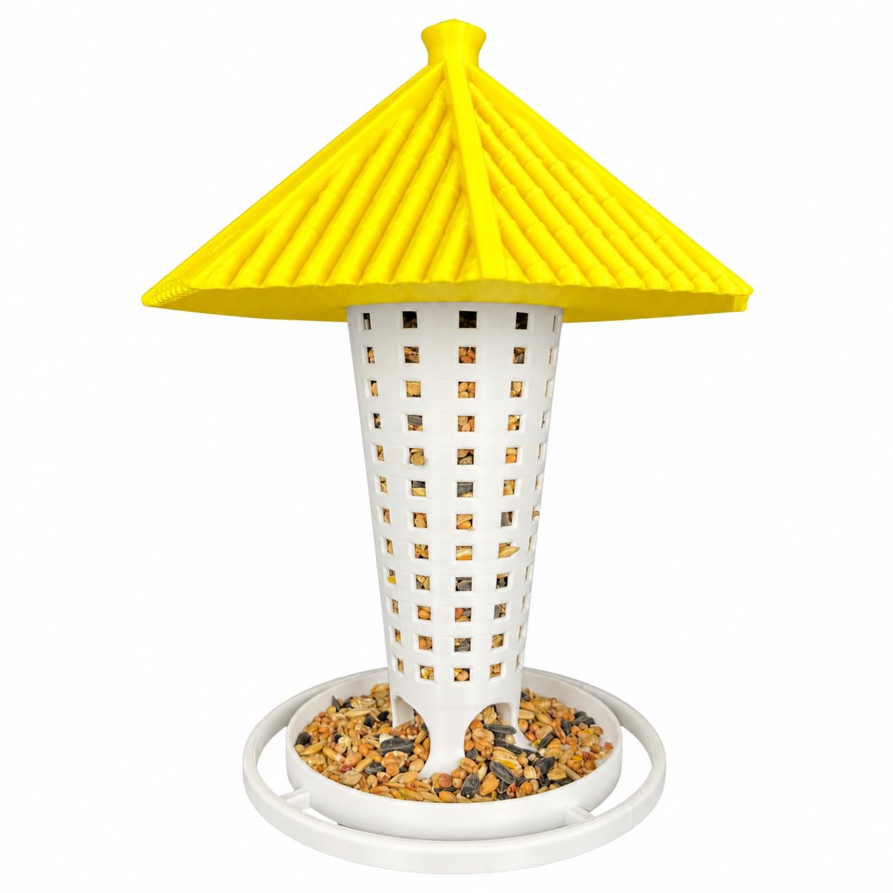 Mangeoire compacte à suspendre pour oiseaux - Avec bouchon tournant, amovible, facile à remplir et à nettoyer - avec perchoir pour oiseaux sauvages (jaune/blanc)