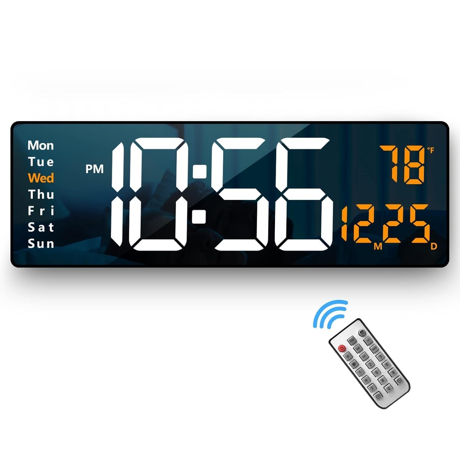 Digital Wall Clock Large Display Wall Clocks, Modern LED Digital Clock with Remote Control for Living Room Decor, Clock with Date Week Temperature (Green)