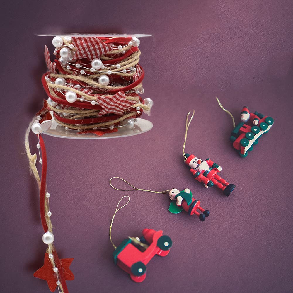 Cinta de perlas de 5 m para árbol de Navidad, regalo con decoración de yute, cinta de Navidad a cuadros rojos, cintas de perlas, guirnalda, decoración, manualidades, costura y embalaje
