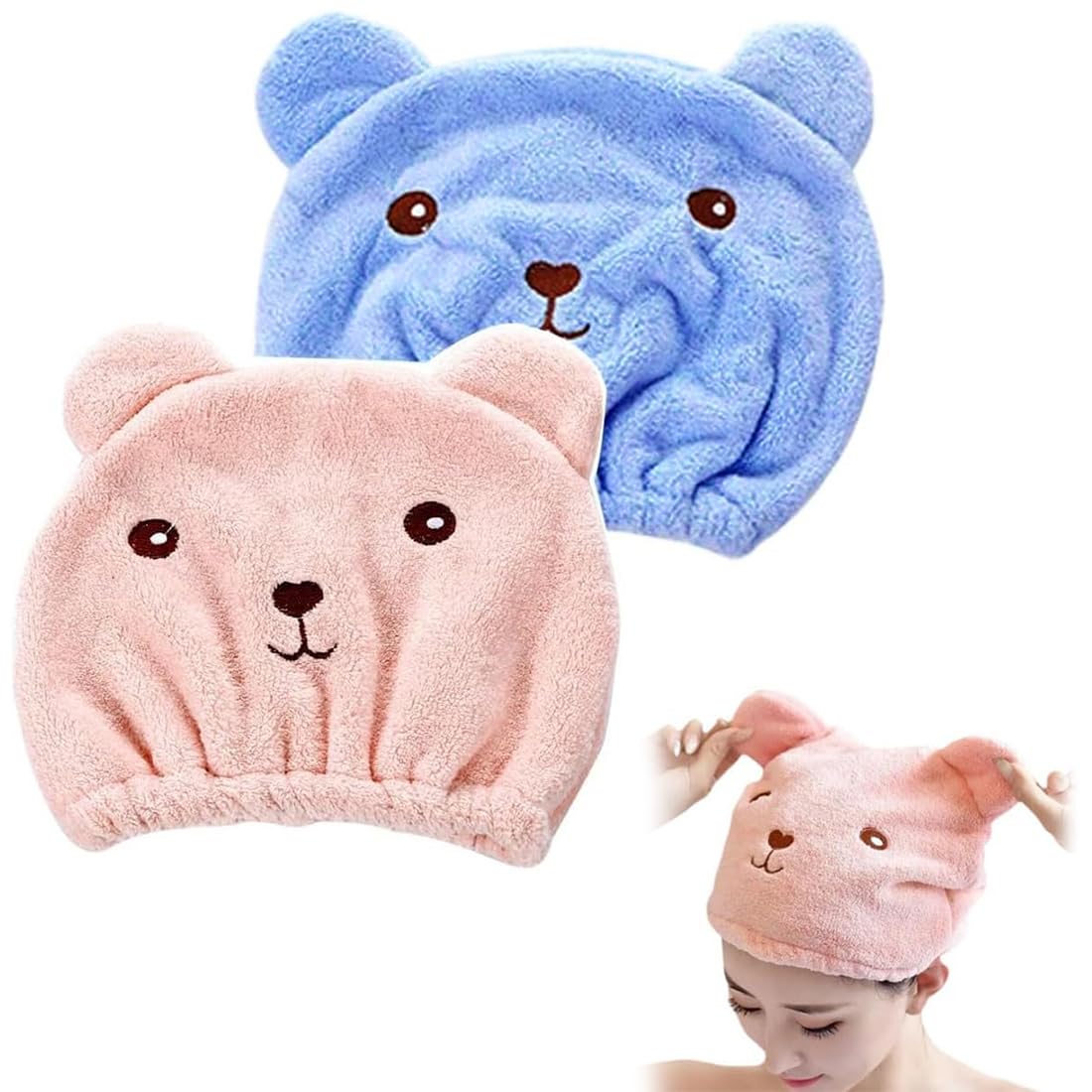Set di 2 turbanti per capelli Asciugamano in microfibra ad asciugatura rapida per capelli, donne e bambini - Cappuccio a turbante come asciugamano per capelli per bagno e sauna