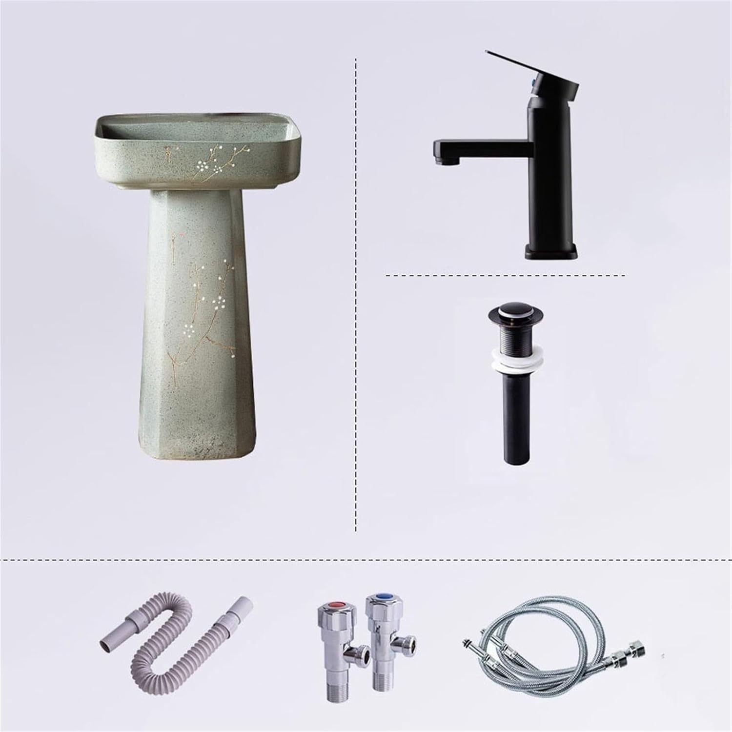 Washing table Column Washing table Chinese vintage pedestal sink, ceramic pedestal pedestal bathroom sink, 2 piece bed set sink, outdoor atrium dressing table container sink art face wash basin indoo