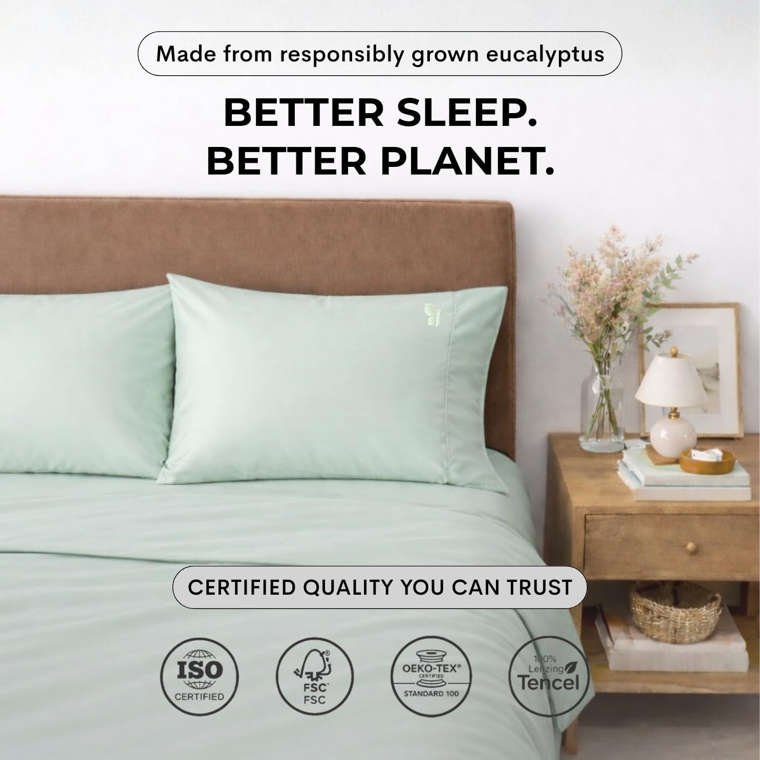 100% Eucalyptus Tencel Lyocell King Size Pillow case Set of 2, Cooling Pillowcase for Skin & Hair, Eucalyptus Silk Envelope Closure Pillow Covers (King Size 21"x38", Sea Green)