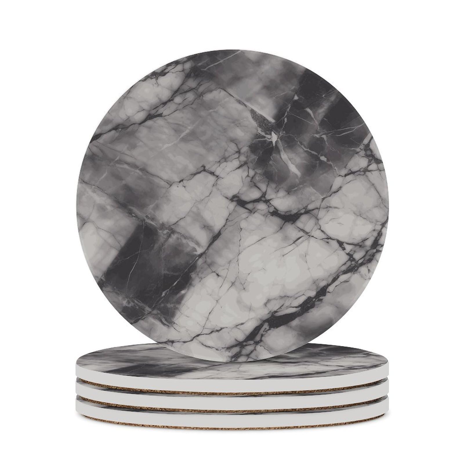 Dessous de verre en céramique lot de 4 marbre noir et liège 10,2 cm