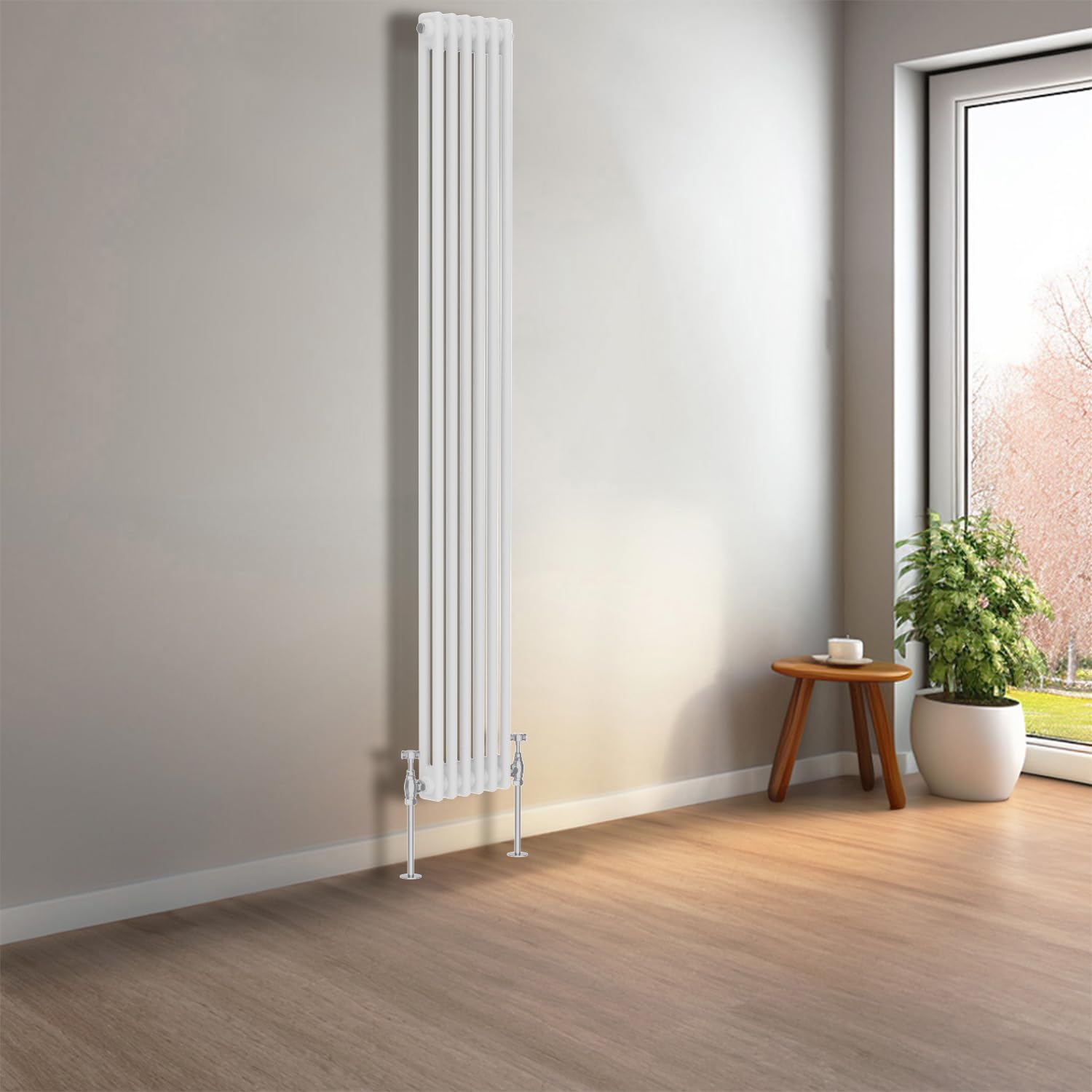 NRG 1800 x 290 mm Gloss White Vertical Traditional Column Cast Iron Style Radiator Central Heating Radiator Perfect for Bathrooms, Kitchen, Living Room Double Panel