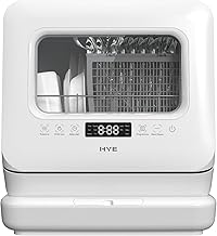 HYE Table Top Dishwasher - Countertop Dishwasher Mini With 3 Place Settings, Non-Plumbed, Compact Tabletop Design (Width 45.5cm), 6 Programs, Quiet Operation (58dB), White - DW013TTW25
