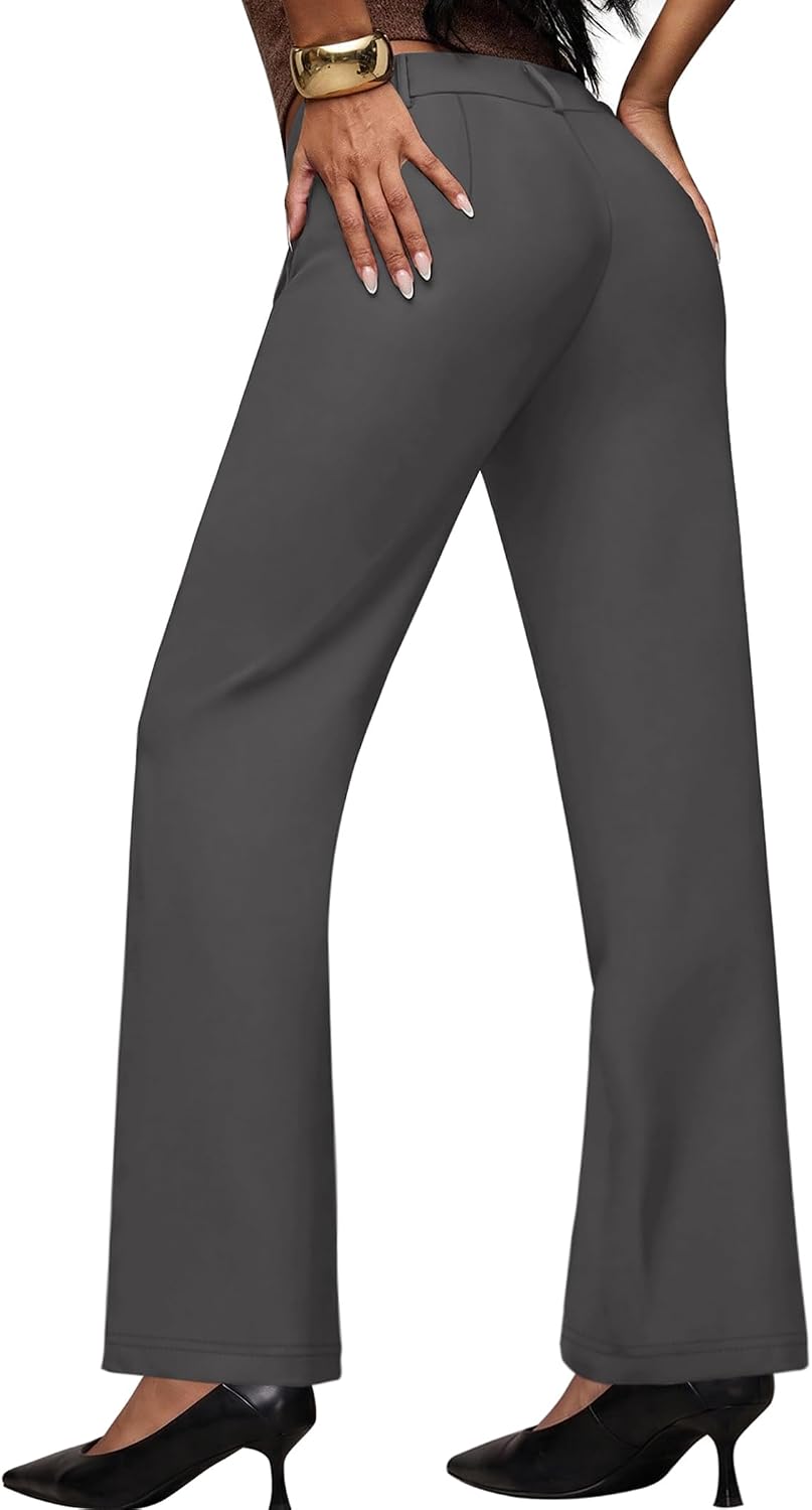 Sampeel Work Pants for Women Wide Leg Dress Pants Palazzo Business Casual Outfits Office Slacks with Pockets Button Stretchy