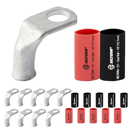 Miniatura 291 de SELTERM - Terminal en anillo de grado marino UL 2/0 AWG 3/8 pulgadas (25 uds) para batería, terminal tubular de cable eléctrico, conector calibre