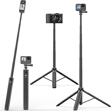 VRIG Extendable Selfie Stick Tripod for GoPro Max Hero 10 9 8 7 6 5 4, DJI Osmo Action, Insta 360 One R and More Action Camera55.1