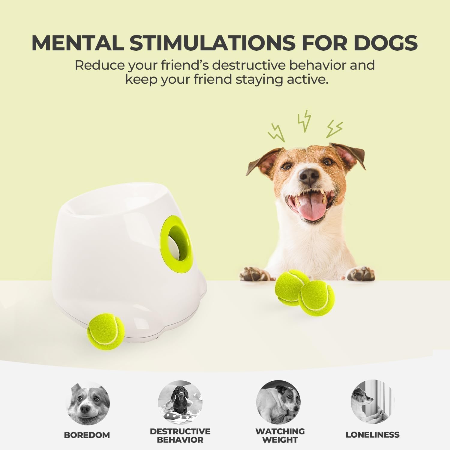 ALL FOR PAWS Lanceur de balles Automatique interactif pour Chien, Machine à Lancer de balles de Tennis pour Dressage de Chiens de Petite et Moyenne Taille, 3 balles incluses, Version Mini