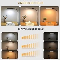 Vista 2 de Lámpara de escritorio LED con abrazadera, luces de clip para el cuidado de los ojos para el hogar y la oficina, 3 modos 10 niveles de brillo, cuello