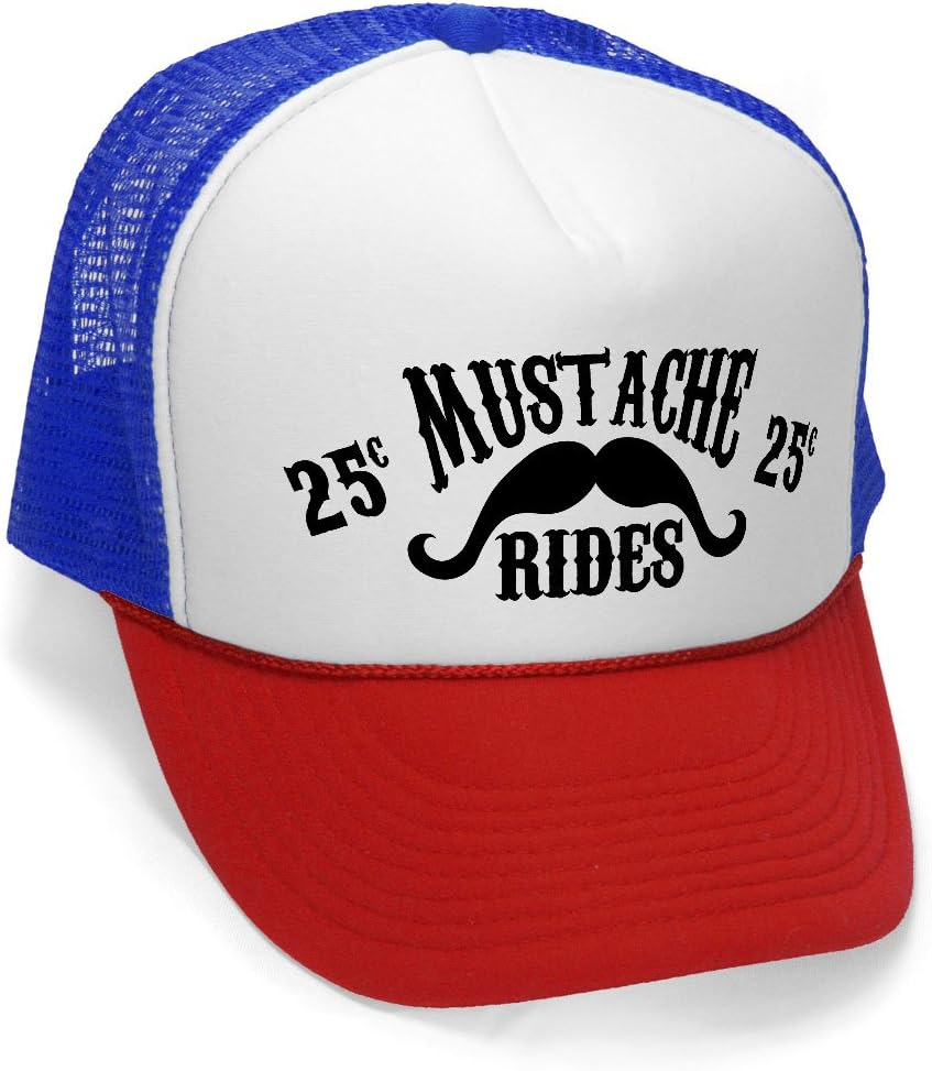 Mustache Rides - Funny Joke Party Gag Mesh Trucker Cap Hat, RWB
