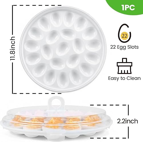 Miniatura 2 de HANSGO Recipientes para huevos rellenos con tapa, bandejas portaplatos para huevos rellenos con 22 ranuras para fiesta navideña y cocina del hogar