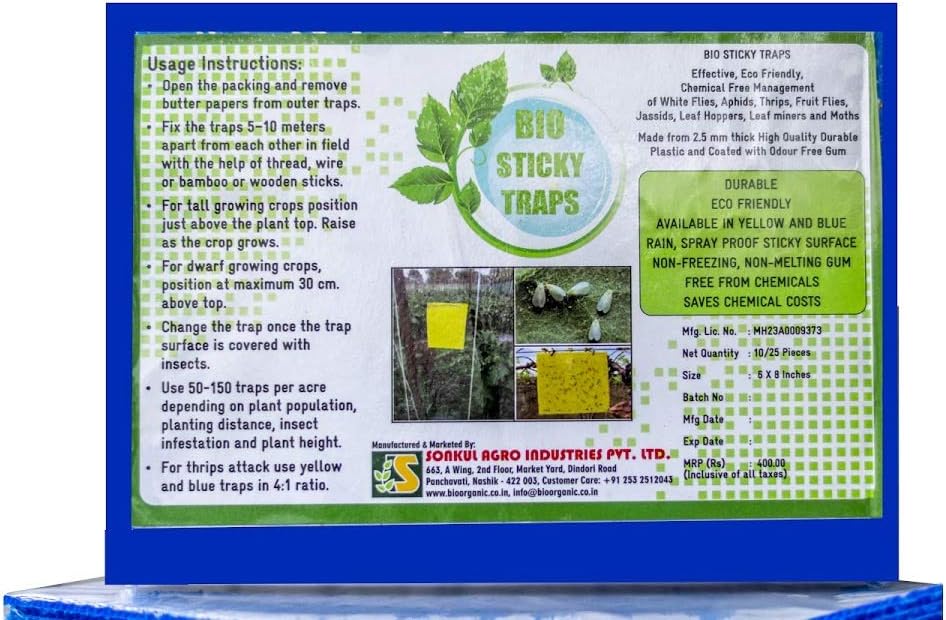 Insect Killer Yellow & Blue Combo Sticky Trap Non Toxic and Chemical Free Fly Trap/Insect Catcher/Sticky Pads for Insects, Whiteflies, Aphids, Leaf Minor, Thriphs (5 Yellow & 5 Blue Pieces)