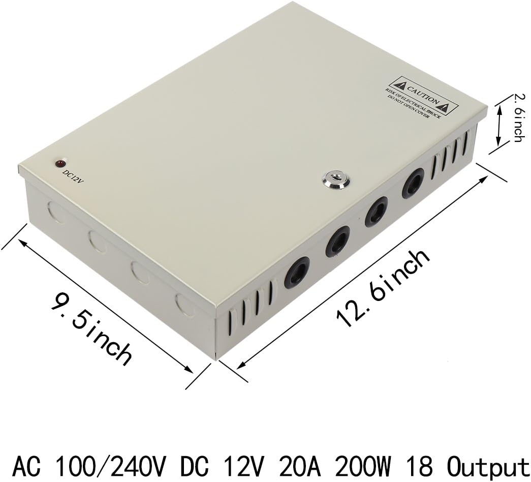 DC 12V 20A 240W 18 Channel Port Output CCTV Distributed Power Supply Box Key Lock for Security Camera (eb0120fb848f2d32e9fc69ae50133aa5)