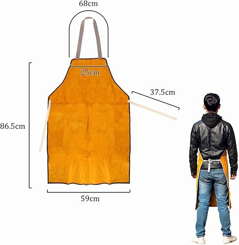 Miniatura 4 de Ibluelover Delantal de soldadura de cuero de vaca Delantal de trabajo resistente al calor y a las llamas Delantal de protección resistente al