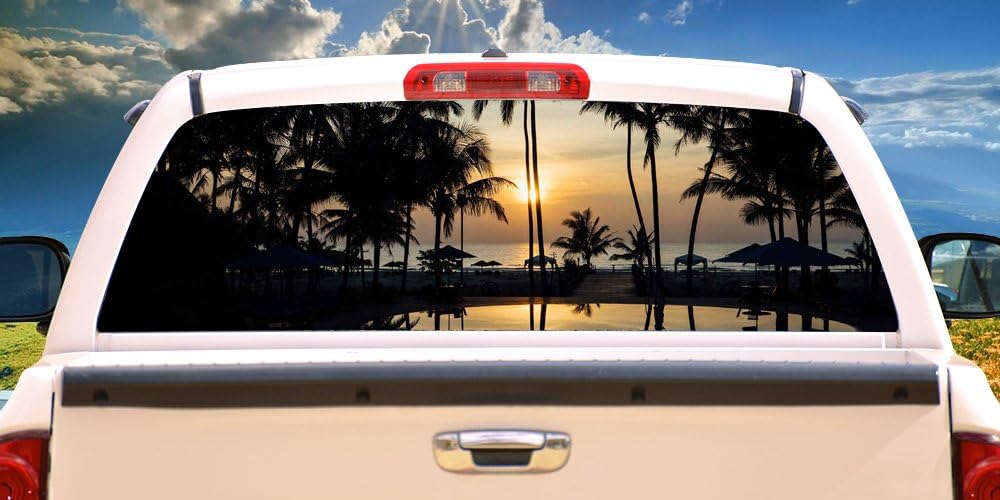 SignMission Island Sunrise Rear Window Graphic Truck View Thru Vinyl Decal Back