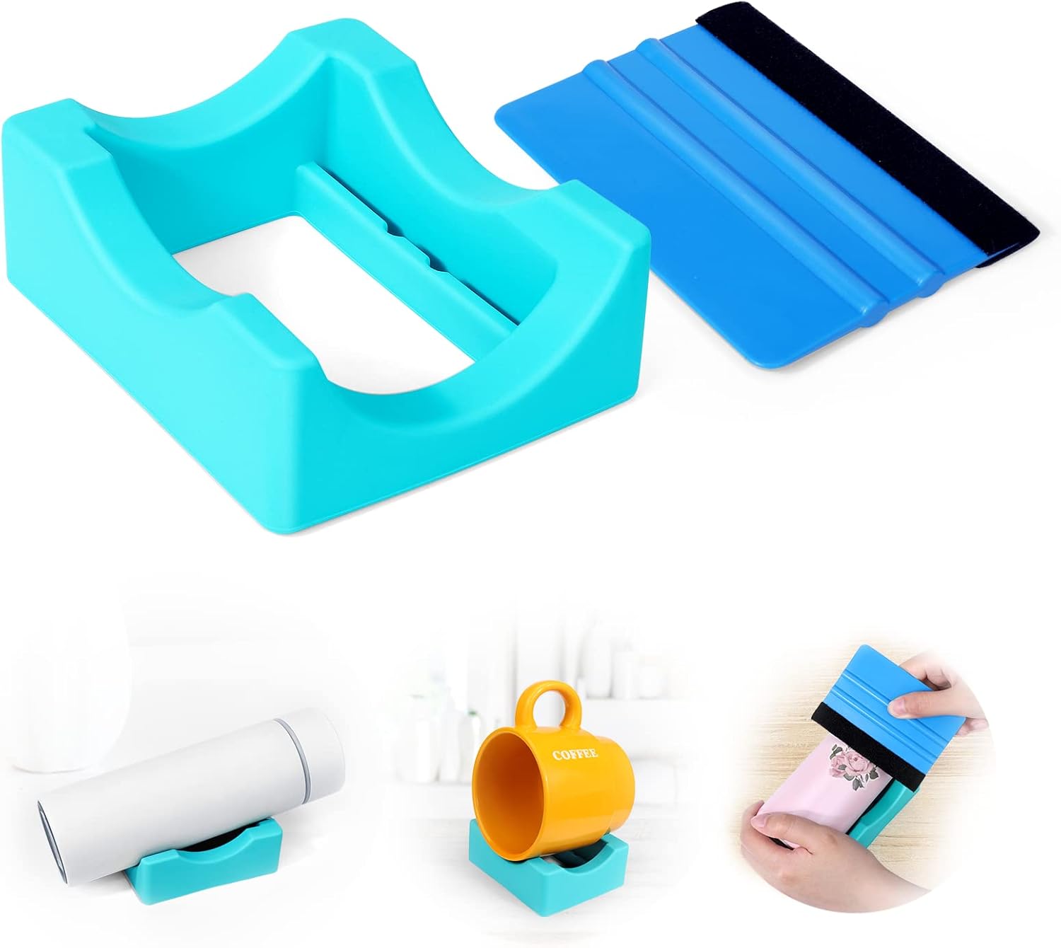 Mityrain Silicone Cup Cradle Tumbler Holder with Felt Squeegee - Anti-Slip for Vinyl Decals on Mugs, Jars & Crafts