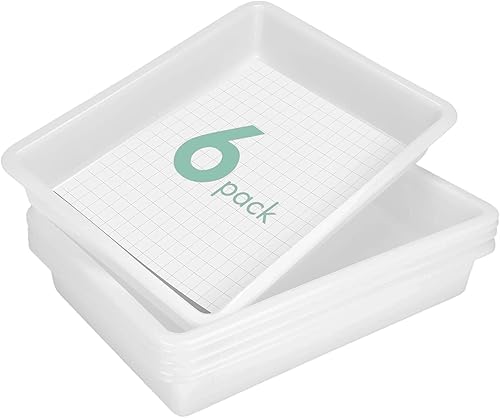 Turn in Trays Classroom, 6 Pack White Paper Trays for Classroom with Colorful Labels, Thick Plastic Storage Bins,Paper Bins for School, Office