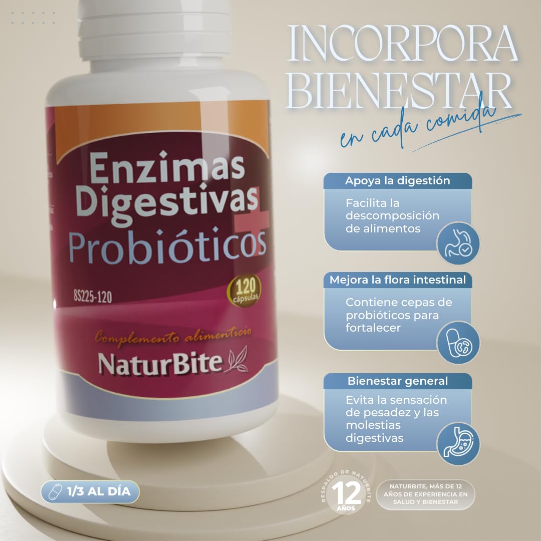 NATURBITE enzimas digestivas+probioticos kapsułki bio 120 kapsułek