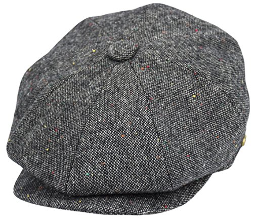 Men's Wool Newsboy Cap, Herringbone Driving Cabbie Tweed Applejack Golf Hat (2355-Gray Tweed, Large)