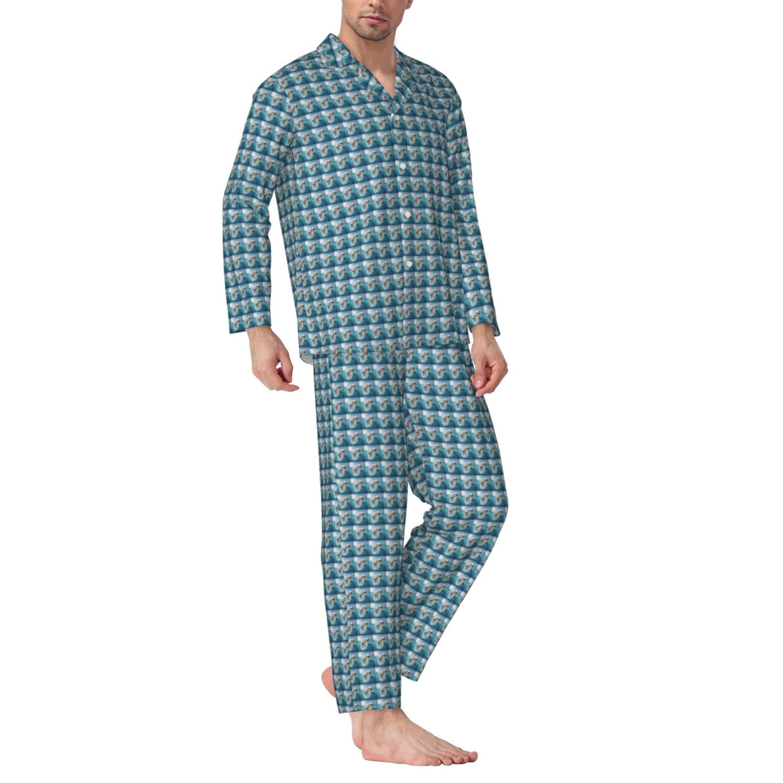 Lustiges Herren-Pyjama-Set mit Delfin-Druck, langärmelig, zweiteilig, Hauskleidung, bequeme Nachtwäsche