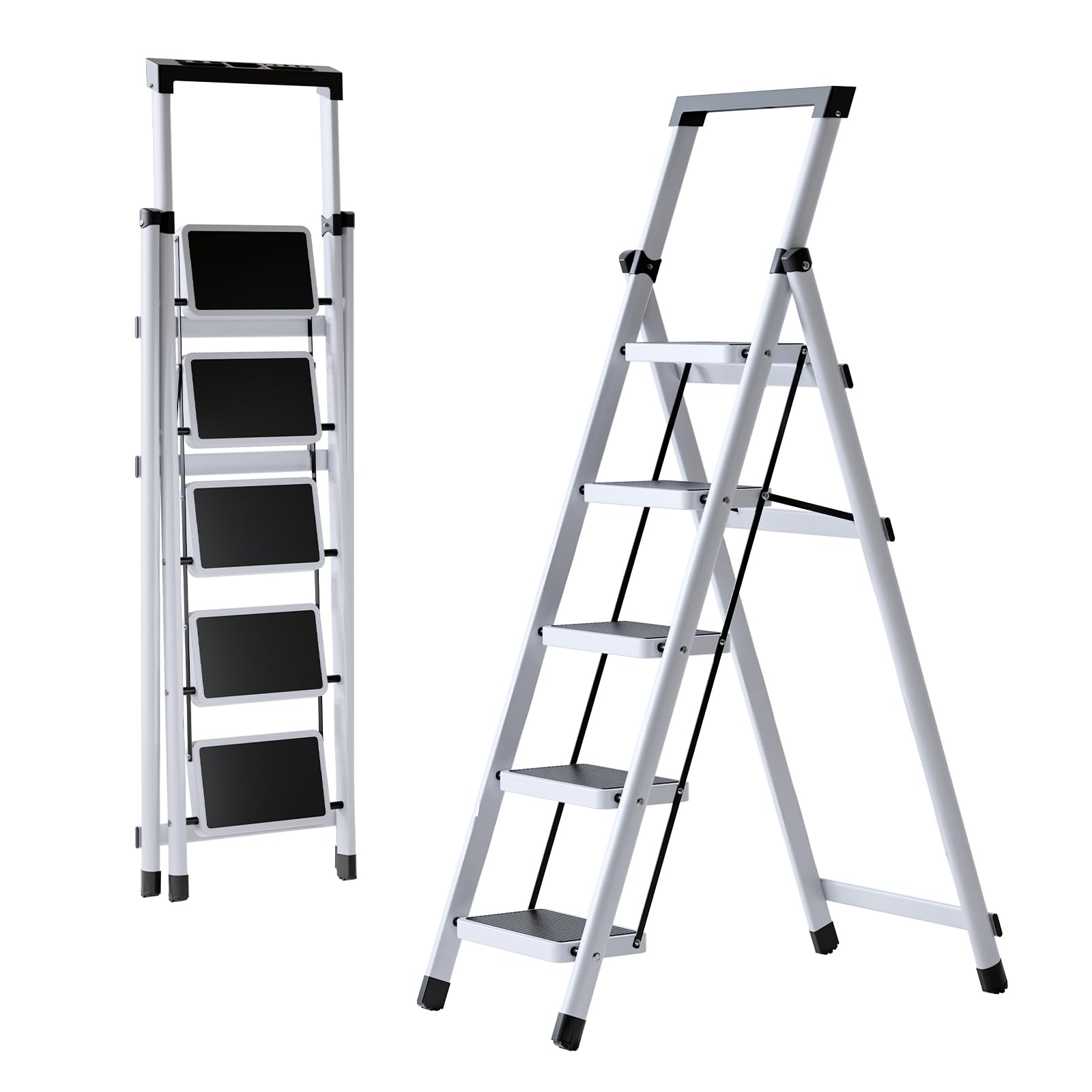 ANDWINT 脚立 5段 踏み台 折り畳み ステップ台 耐荷重150KG 多機能 軽量 ステップスツール 滑り止め付き はしご 安全 コンパクト 組み立て不要 洗車台 引っ越し 室内 屋外(ホワイト)