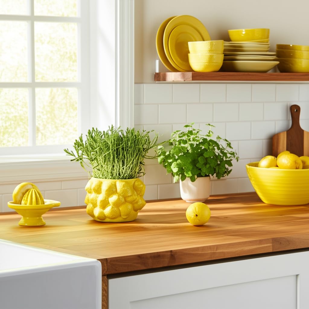 Flower Pot and Planter for Home Decor – Cheerful Plant Pots Perfect for Indoor or Outdoor Herbs, Ferns, or Succulents – Modern Pots for Indoor Plant Stands Great for Garden and Patio Decor – 6" Yellow