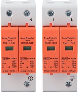 2Pcs AC 420V 2P Protector SPD Protective Devices AC Arrester Protector Home Circuit Breaker (Imax: 40kA)