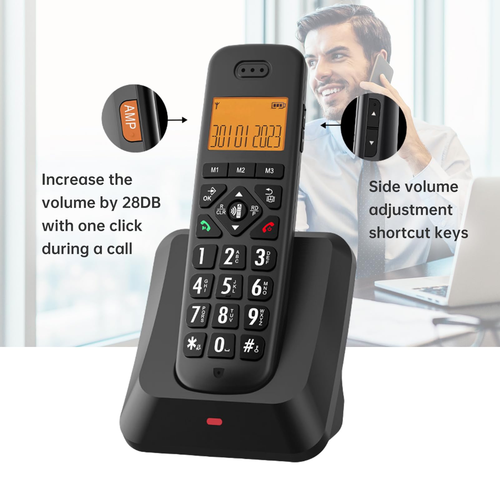 Expandable Cordless Phone with 1.8inch LCD 3 Lines Display Support 5 Handsets Connection 13 Shortcut Keys Call Block Hands-free Calls Conference Call Mute Function 16 Languages with Maiju