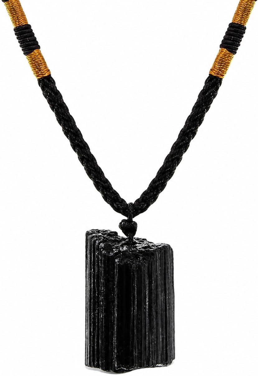 Black Tourmaline Necklace Crystal Pillar Pendant ๏ผOriginal Natural Stone Metaphysically Psychic Protection