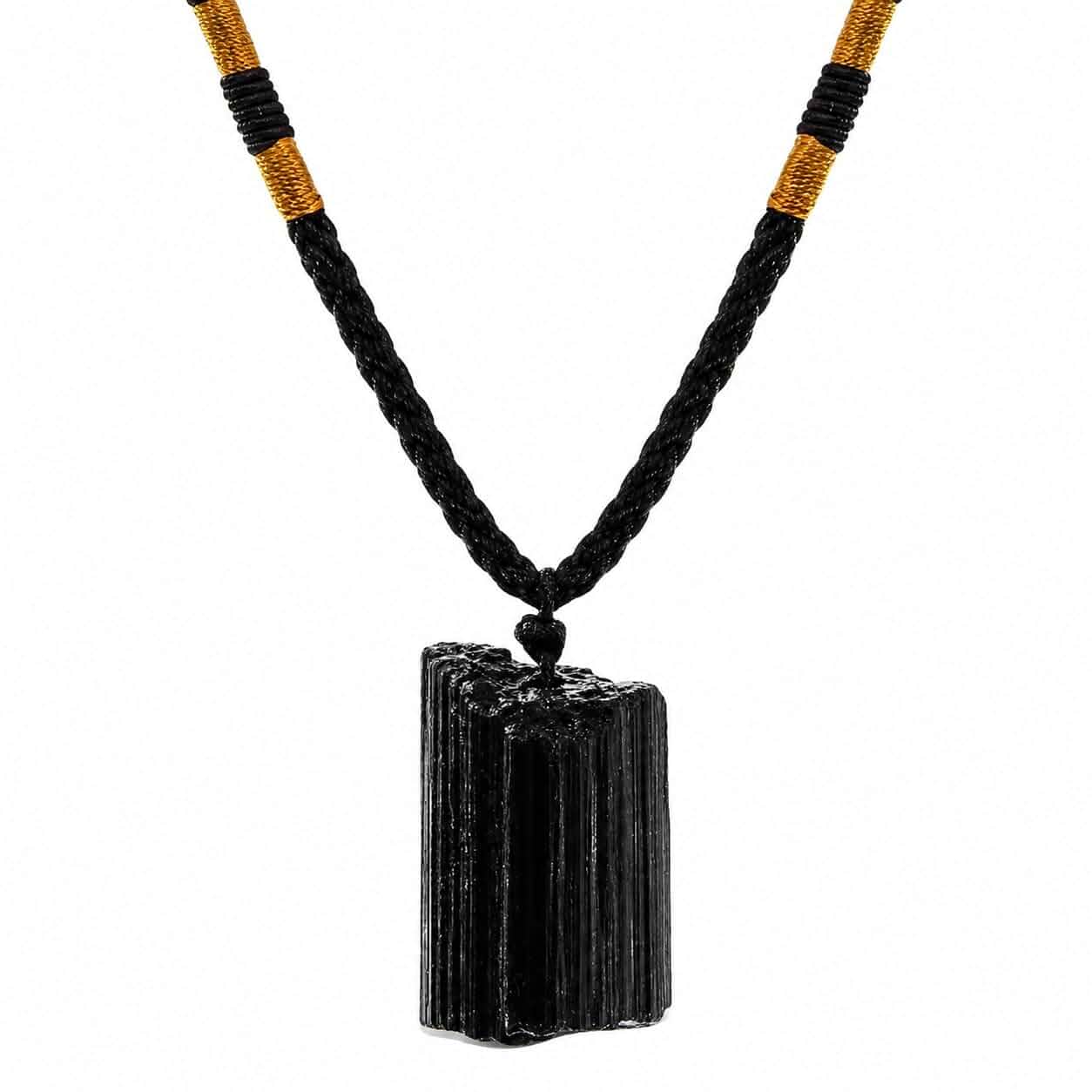 CIFIBIFUN Black Tourmaline Necklace Crystal Pillar Pendant ，Original Natural Stone Metaphysically Psychic Protection