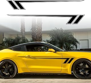2Pcs Sports Racing Stripe Graphic Stickers Decals Compatible with Mustang. Vinyl car Side Stickers (Black)