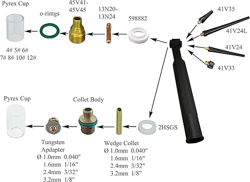 Miniatura 7 de RIVERWELD TIG Lente de gas rechoncho 17GL040 10N22S .040 pulgadas 17GL116 10N23S 116 pulgadas 17GL332 10N24S 332 pulgadas 17GL18 10N25S 18 pulgadas,