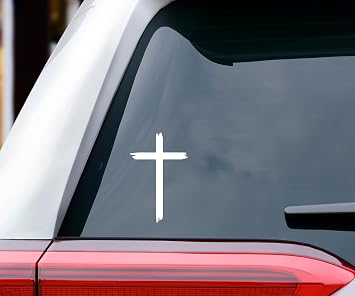 Christian Cross Car Decal - Vinyl Sticker, White, 4 in | For Car, Window, Phone, Helmet, Waterproof and Durable, Faith Gift