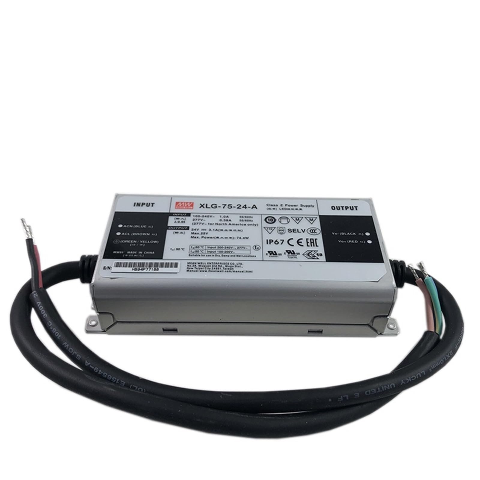 FCARUMIQP XLG-75-24-A 75W 24V 3.1A Constant Voltage Current LED Driver Power Supply Adjustable
