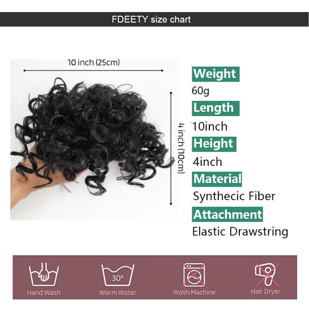 FDEETY Messy Bun Short Ponytail Hair Piece Drawstring Hair Extensions Curly Wavy Hair Puff Synthetic for Women Scrunchy Fake Hairpieces Accessories Scrunchies(Black) - Image 4