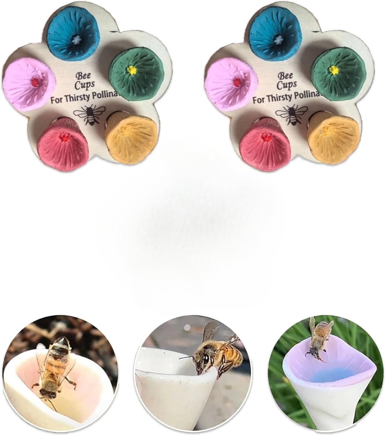Bee Insect Feeder Drinking Cup, 5 Colors Insects Drinking Cups Thirsty Pollinators Need a Drink Rainbow Bee Feeding Cup, for Garden Bee Hummingbird Feeder Insect Need Safe Places to Drink (2)