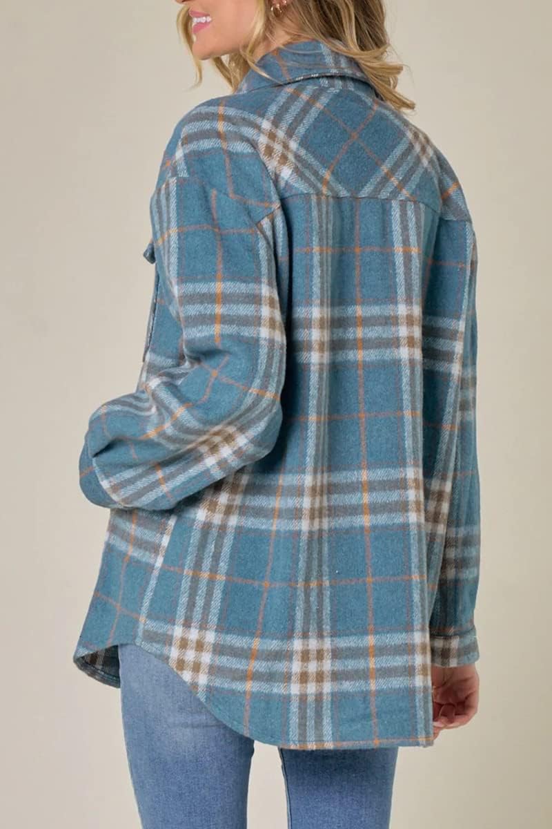 AUTOMET Shackets for Women Plaid Flannel Shirts Fall Winter Jackets Cute Tops Trendy Western Cowgirl Outfits Girls Coats: Darkblue Medium