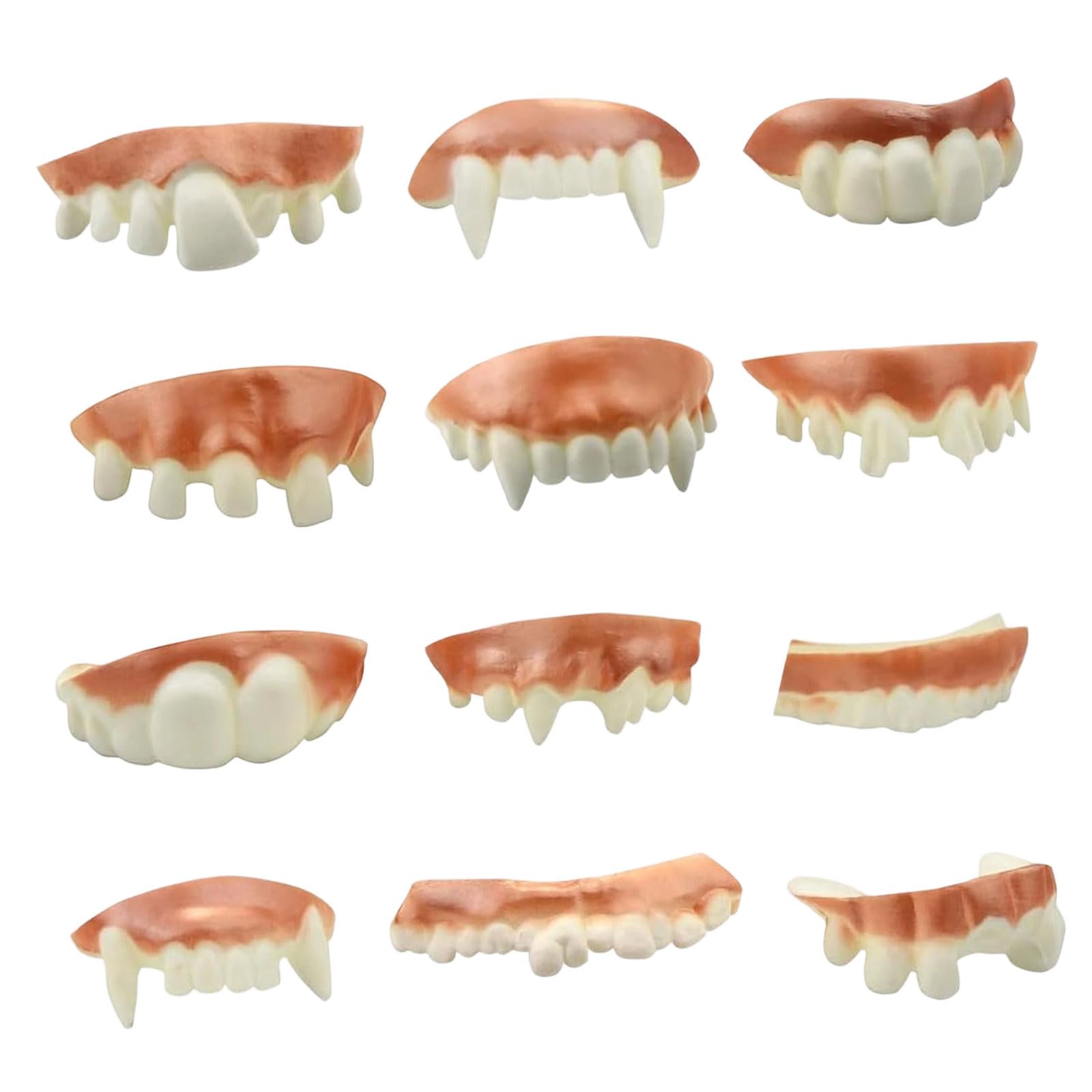 Aiwxeeu White 12 Pcs Funny Fake Teeth For Adults, Ugly Gnarly Dentures For Halloween Party, Pvc Joke Costume Accessories, Masquerade Prank Props, Vampire Style Fancy Dress