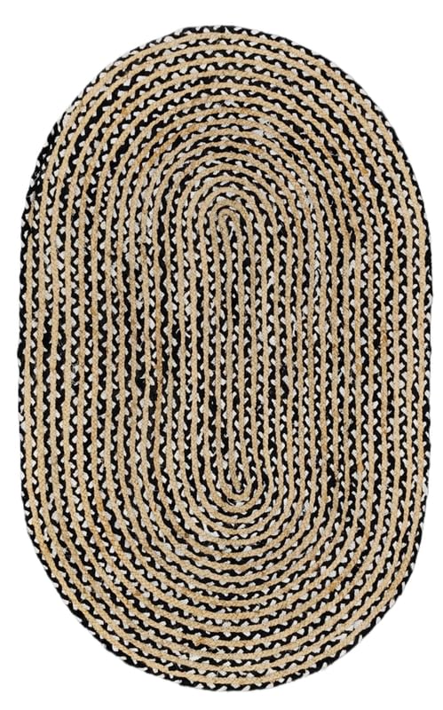 DANGAYACH ART Alfombra ovalada de yute de algodón blanco y negro de 8 x 10 pies, tejida a mano, diseños únicos, estilo bohemio de granja, duradera y apta para mascotas, para sala de estar, comedor y