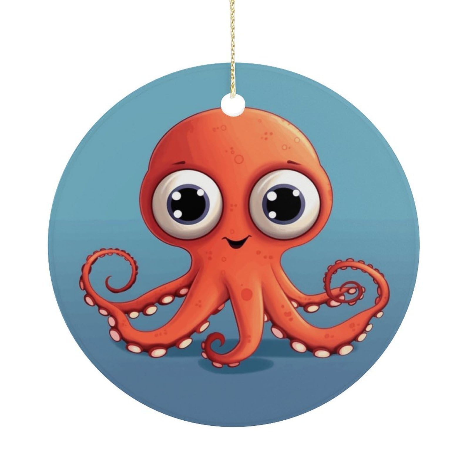 Big-Eyed Red Octopus Christmas Ornaments Colorful Round Ceramic Ornament Christmas Hanging Decor Christmas Tree Decorations Xmas Keepsake for Women Men Xmas Holiday Party