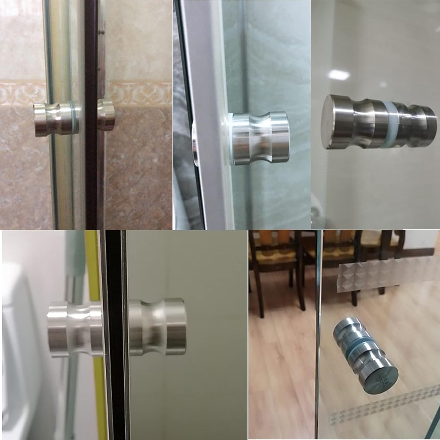 Stainless Steel Shower Sliding Door Knob, Interior Shower Screen Door Pull Push Button,Hardware Accessories Polished Finish Bathroom Door Handle-Double Sided