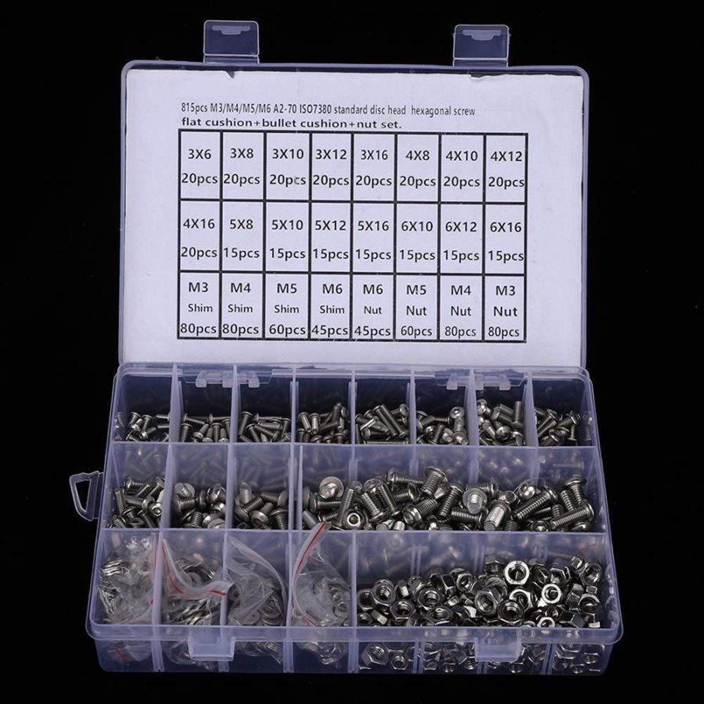 Nägel und Schrauben Kit 815 stücke M3 / M4 / M5 / M6 Edelstahl Runde Pfanne Kopf Sechskant Sockel Schraube Sechskantmutter O-Ring Flat Waschmaschine Kit Hardware Montage Zubehör Haushalt Werkzeug Set